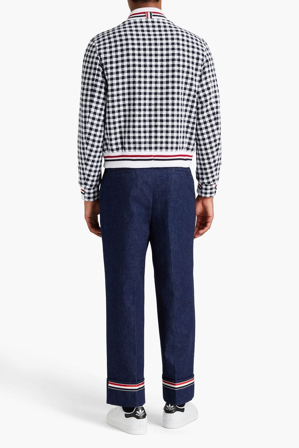 THOM BROWNE جاكيت بومر من القطن بحبكة بوكليه مزين بطبعة مربعات