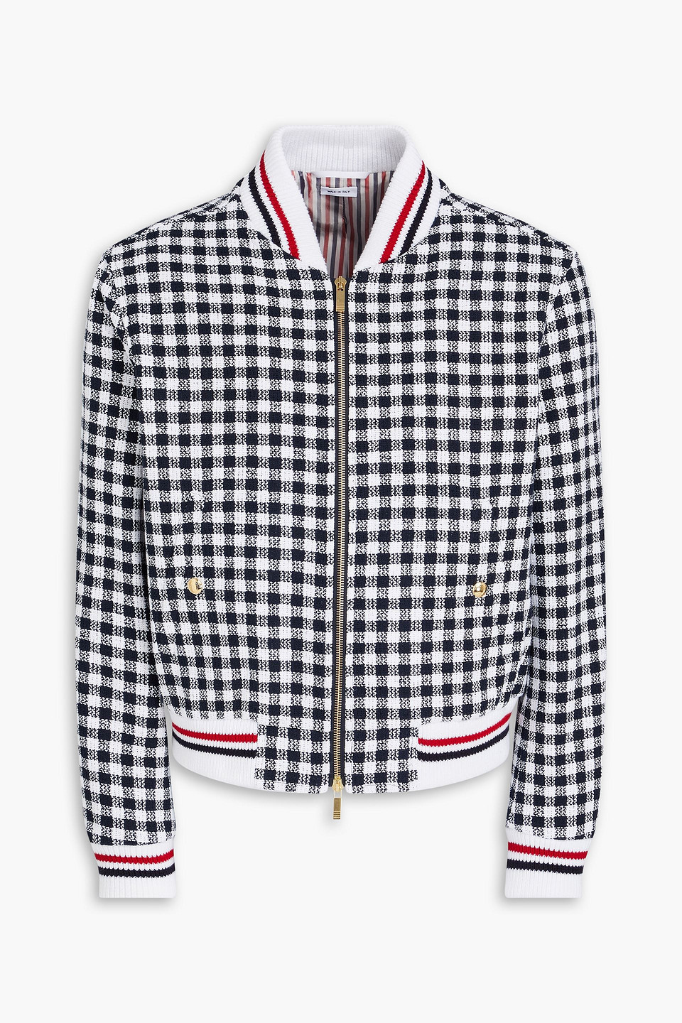 Thom Browne - Gingham cotton-bouclé bomber jacket - Blue - 3