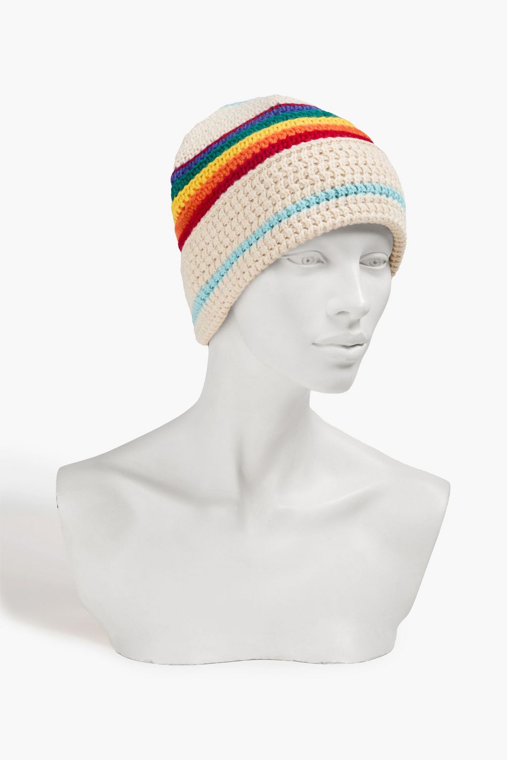 ACNE STUDIOS Appliquéd striped crochet-knit wool beanie