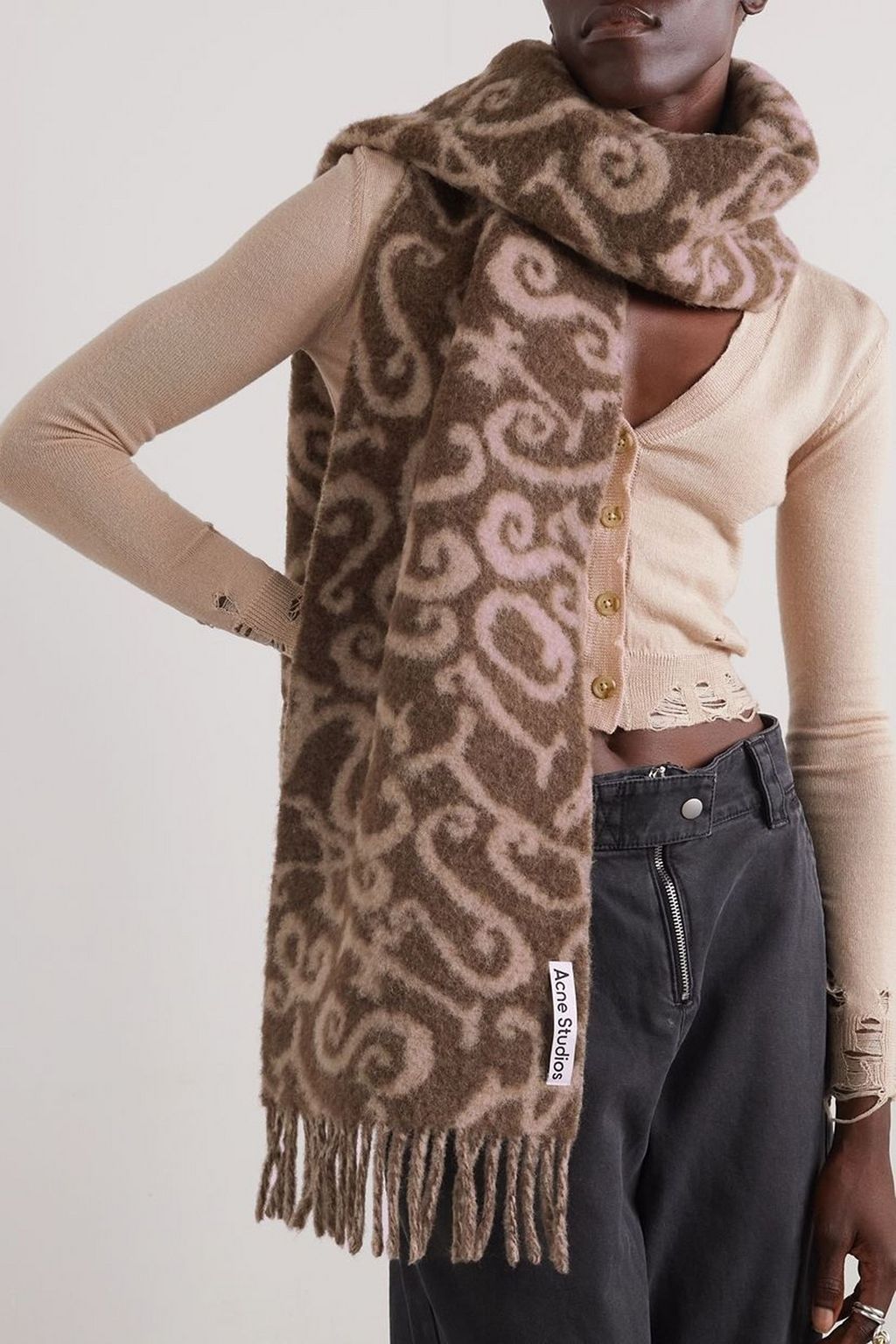 ACNE STUDIOS Fringed jacquard-knit scarf