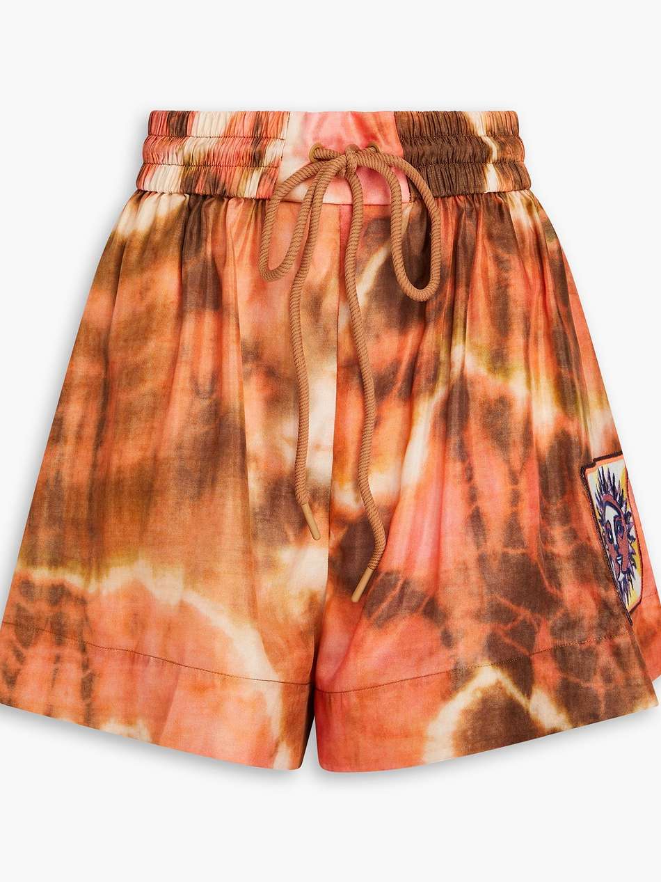 appliquéd tie-dyed silk-satin shorts