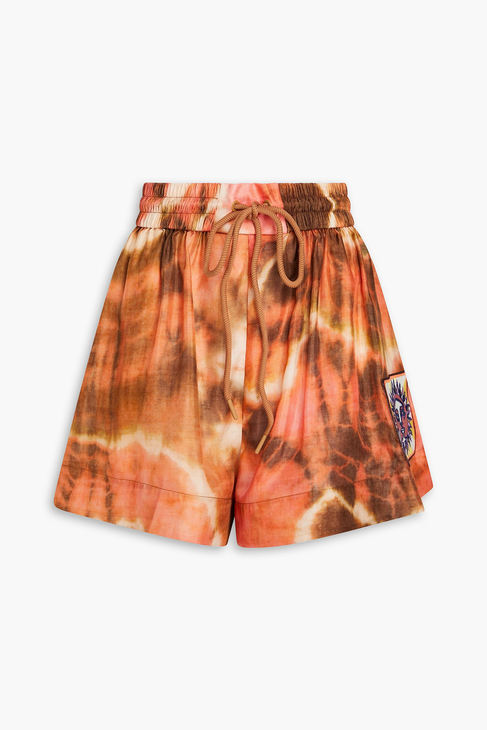 Zimmermann Shorts Aus Seidensatin Mit Batikmuster Und Applikationen In Orange