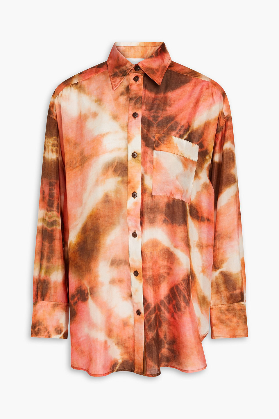 Zimmermann Oversized Tie-dyed Silk-satin Shirt In Korallenrot
