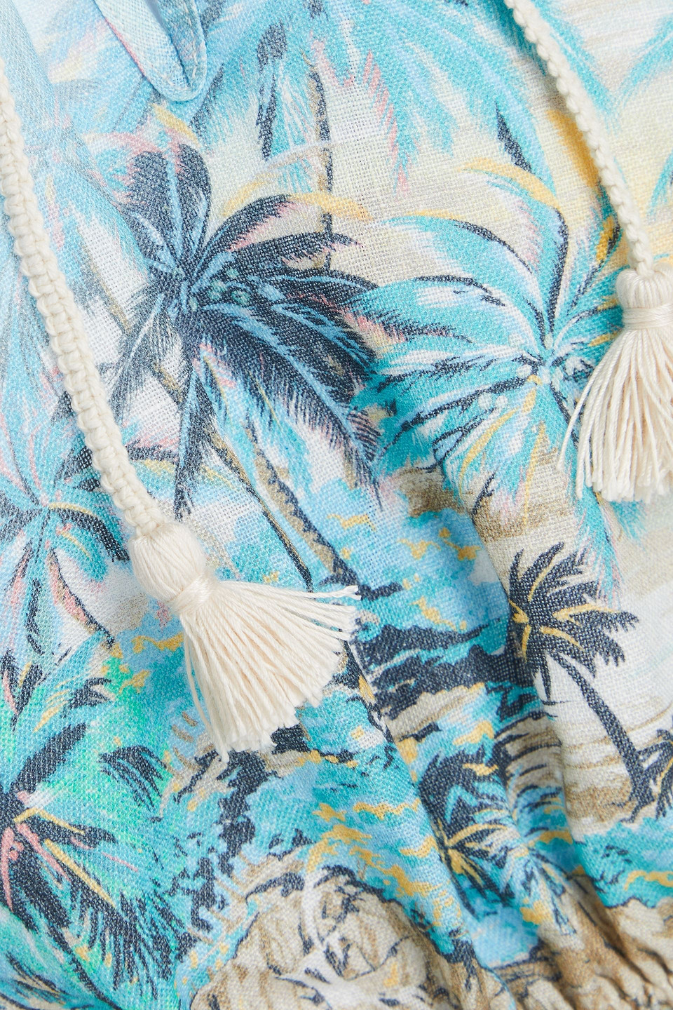 Zimmermann Cropped Oberteil Aus Leinen Mit Print In Himmelblau