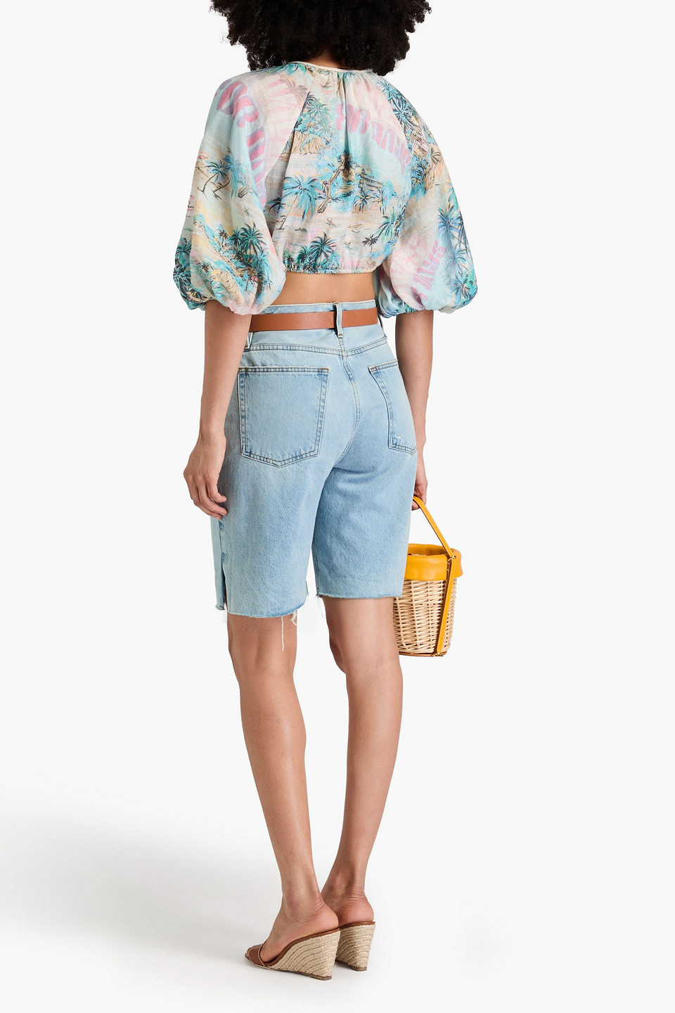 Zimmermann Cropped Oberteil Aus Leinen Mit Print In Himmelblau