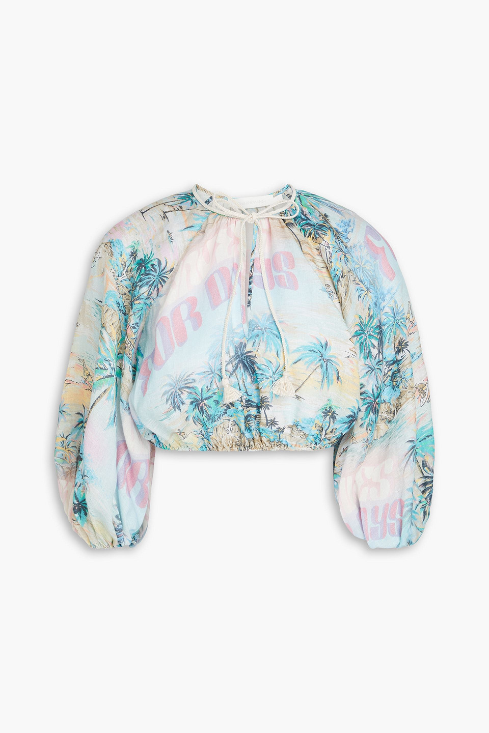 Zimmermann Cropped Oberteil Aus Leinen Mit Print In Himmelblau