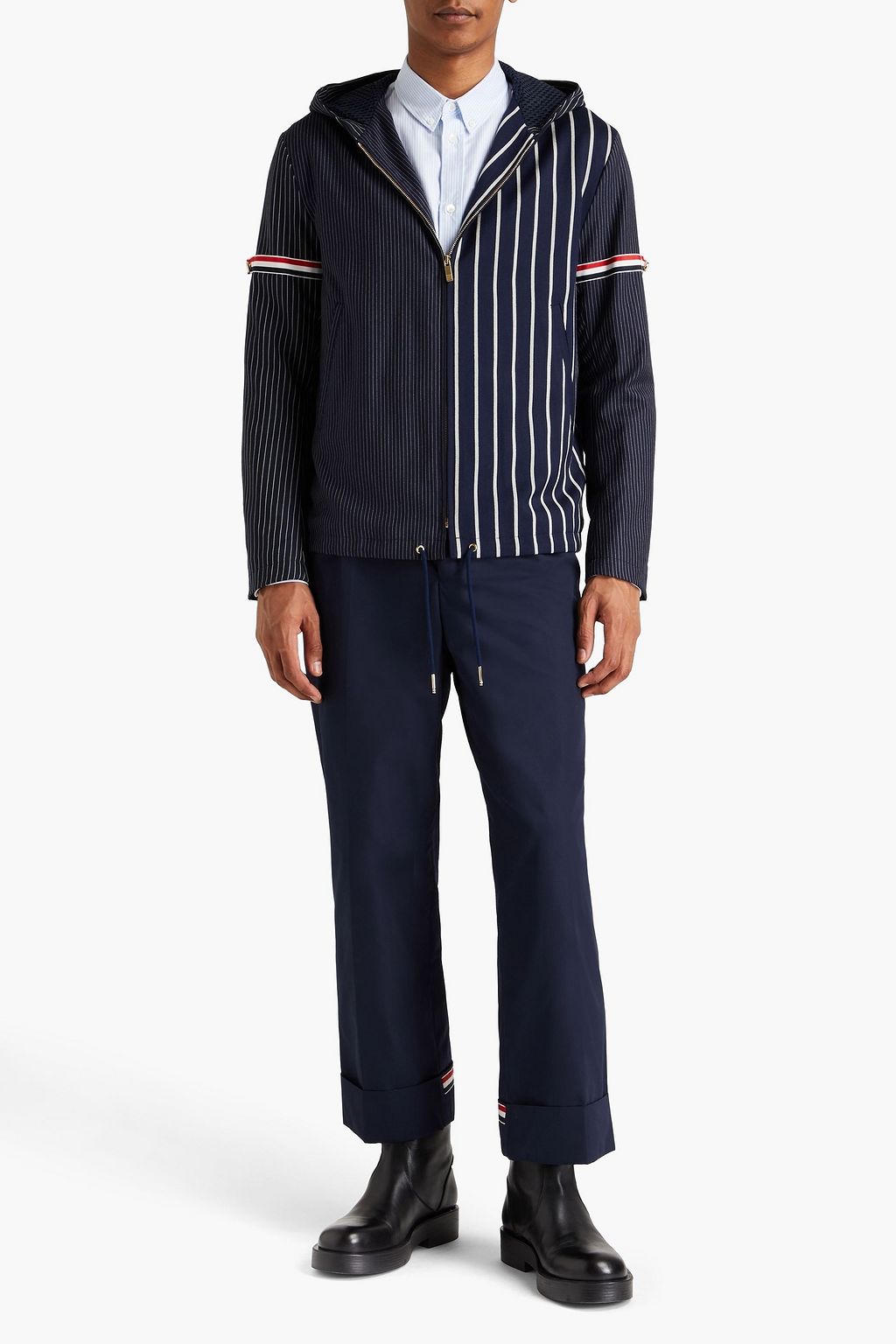 THOM BROWNE Striped wool and cotton-blend twill jacket