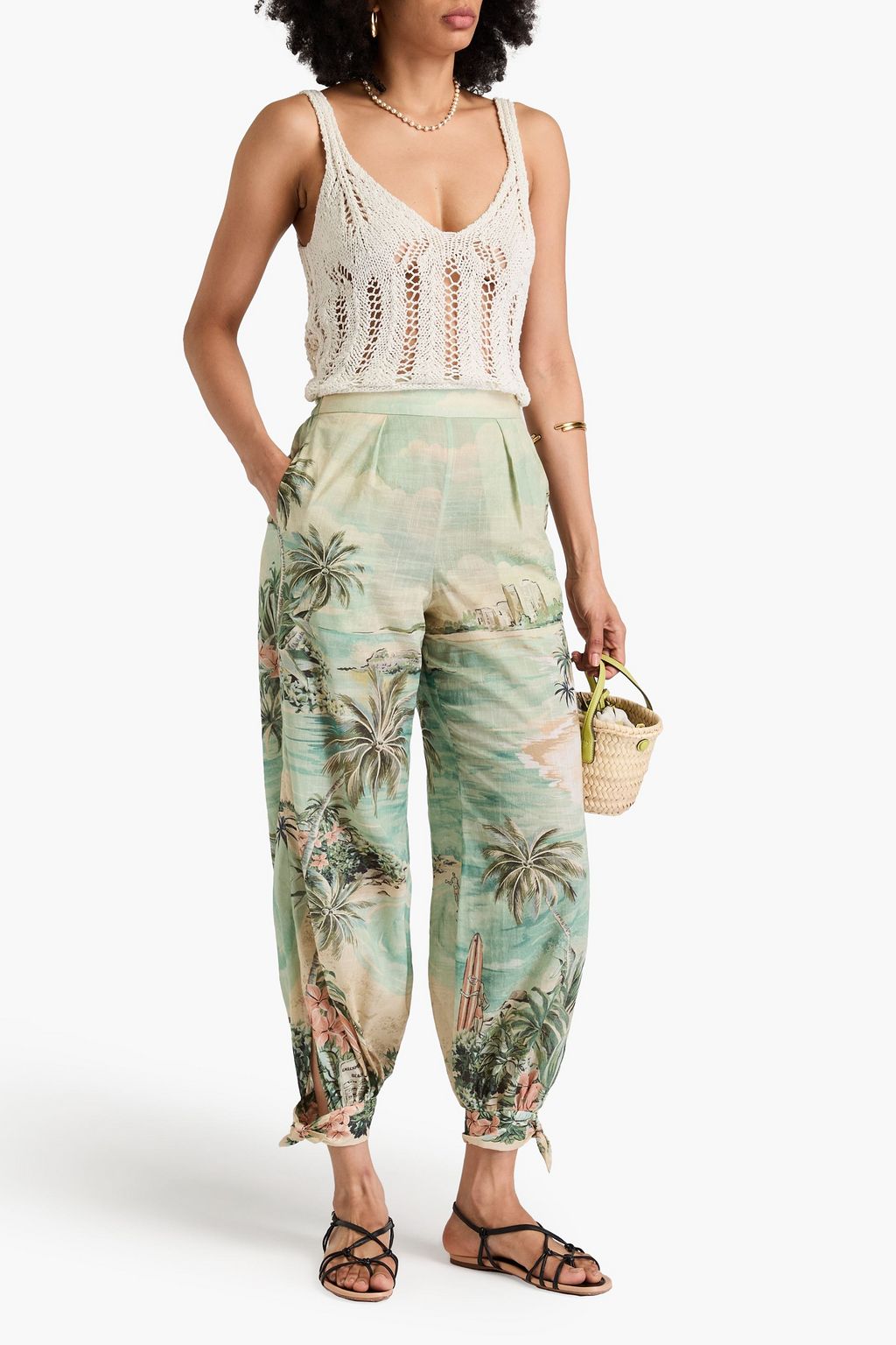 ZIMMERMANN Vacay printed cotton-mousseline tapered pants