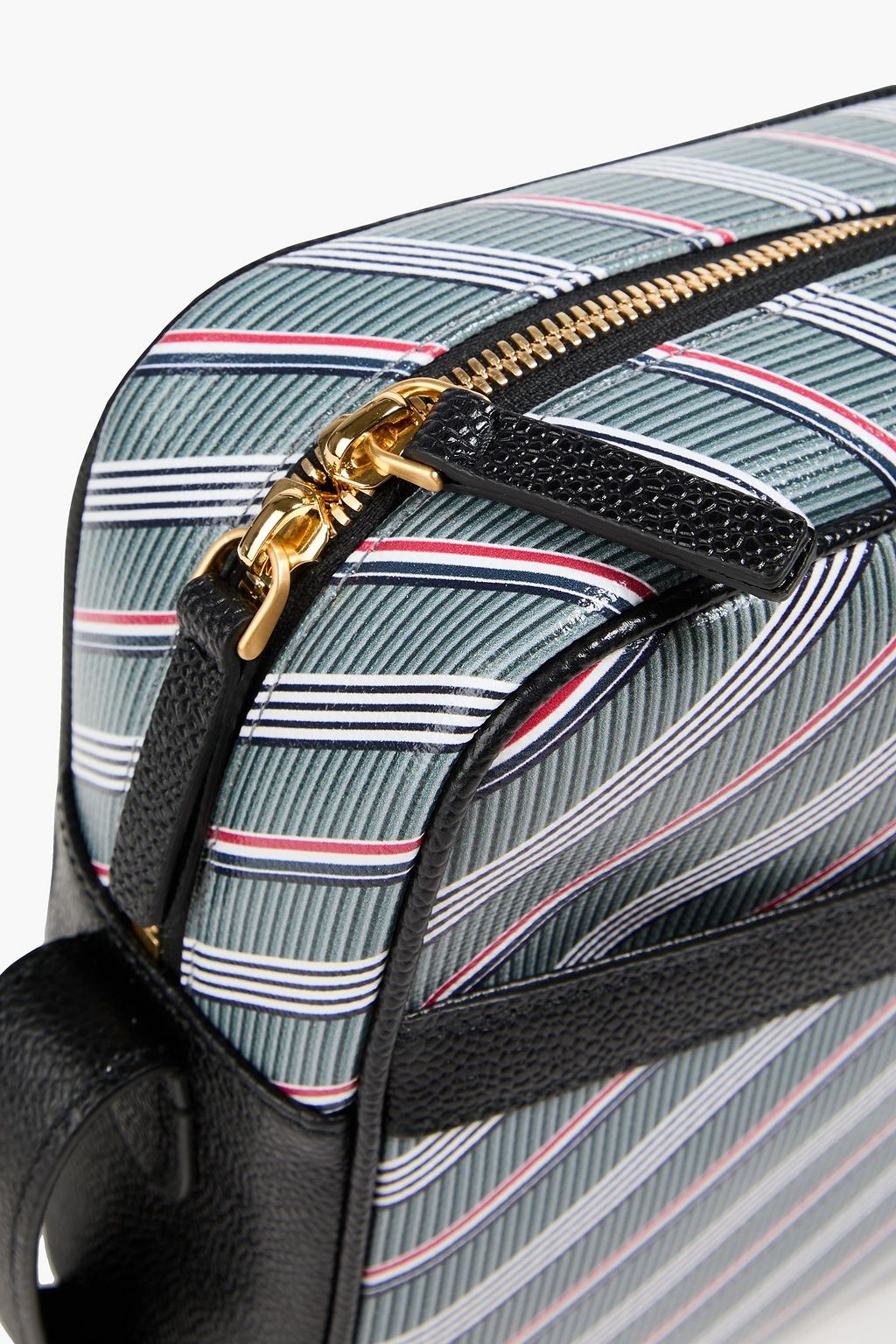 THOM BROWNE حقيبة كتف مطلية مصنوعة من الكنفا بتصميم مخطط