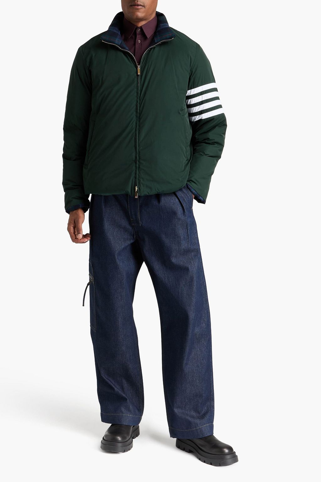 THOM BROWNE Reversible quilted checked wool and cashmere-blend flannel jacket
