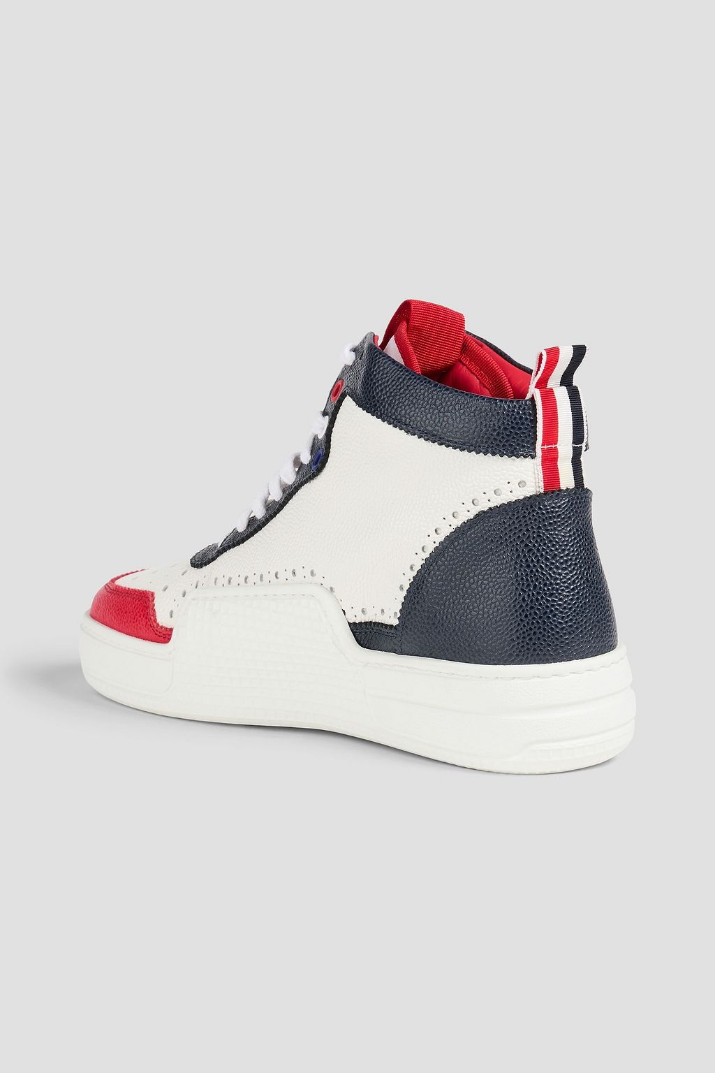THOM BROWNE Color-block pebbled-leather high-top sneakers