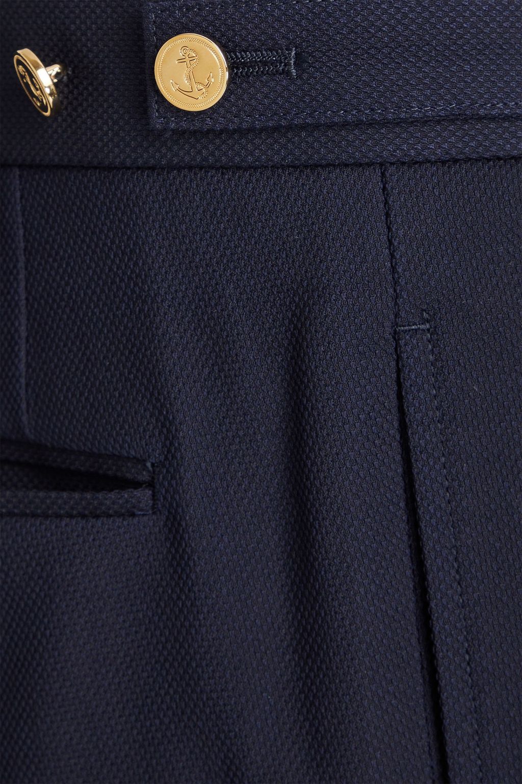 THOM BROWNE بنطال مصنوع من صوف غران دو بودر مزين بكسرات