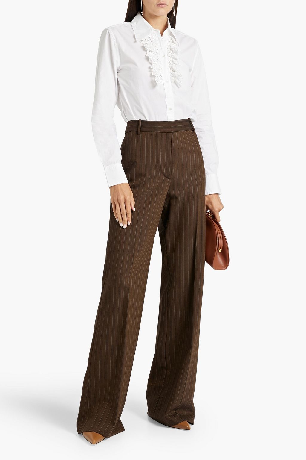 NILI LOTAN Arielle pinstriped wool-blend twill flared pants
