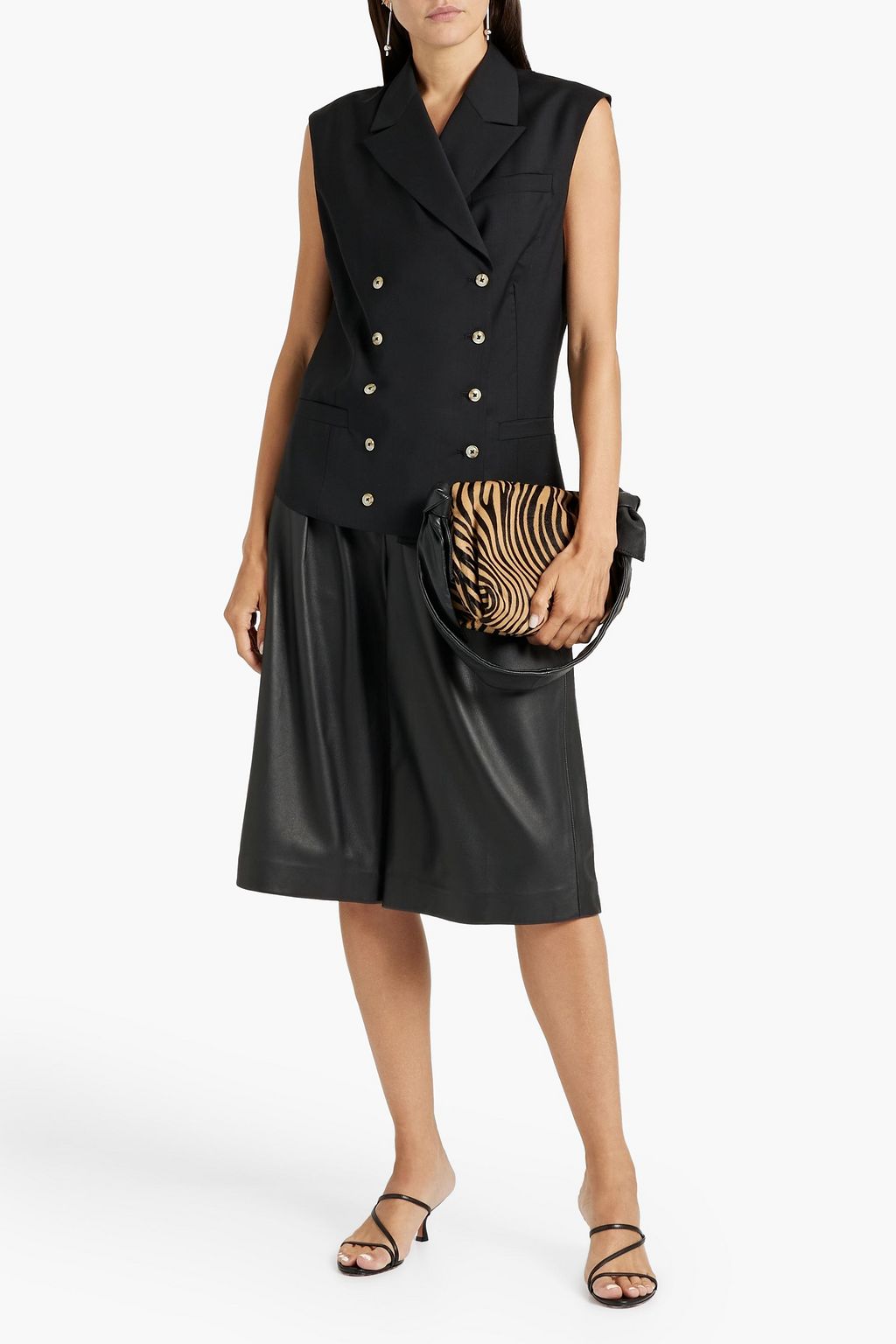 NILI LOTAN Layne pleated leather shorts