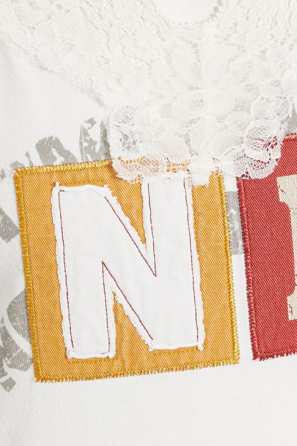 CONNER IVES Lace-trimmed appliquéd printed cotton-jersey camisole