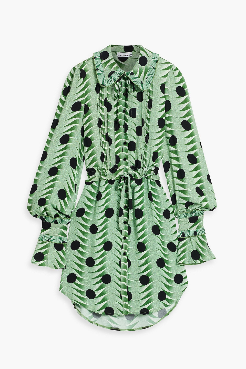 Rabanne Printed Crepe Mini Shirt Dress In Green | ModeSens