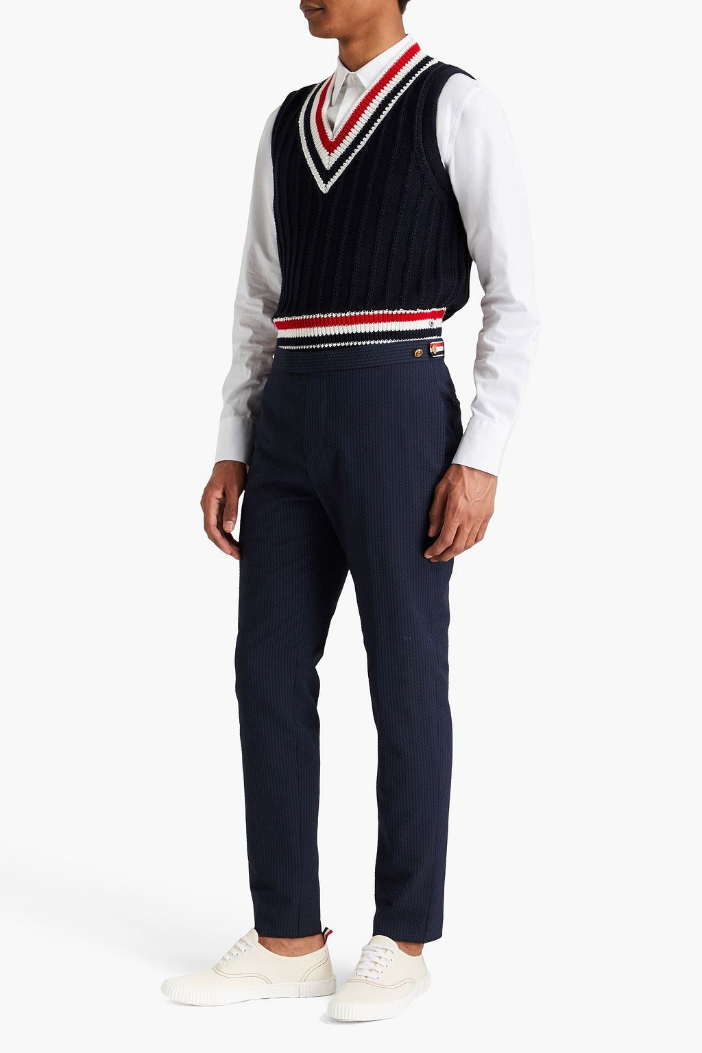 THOM BROWNE Gestreifte Hose aus Seersucker aus Wolle