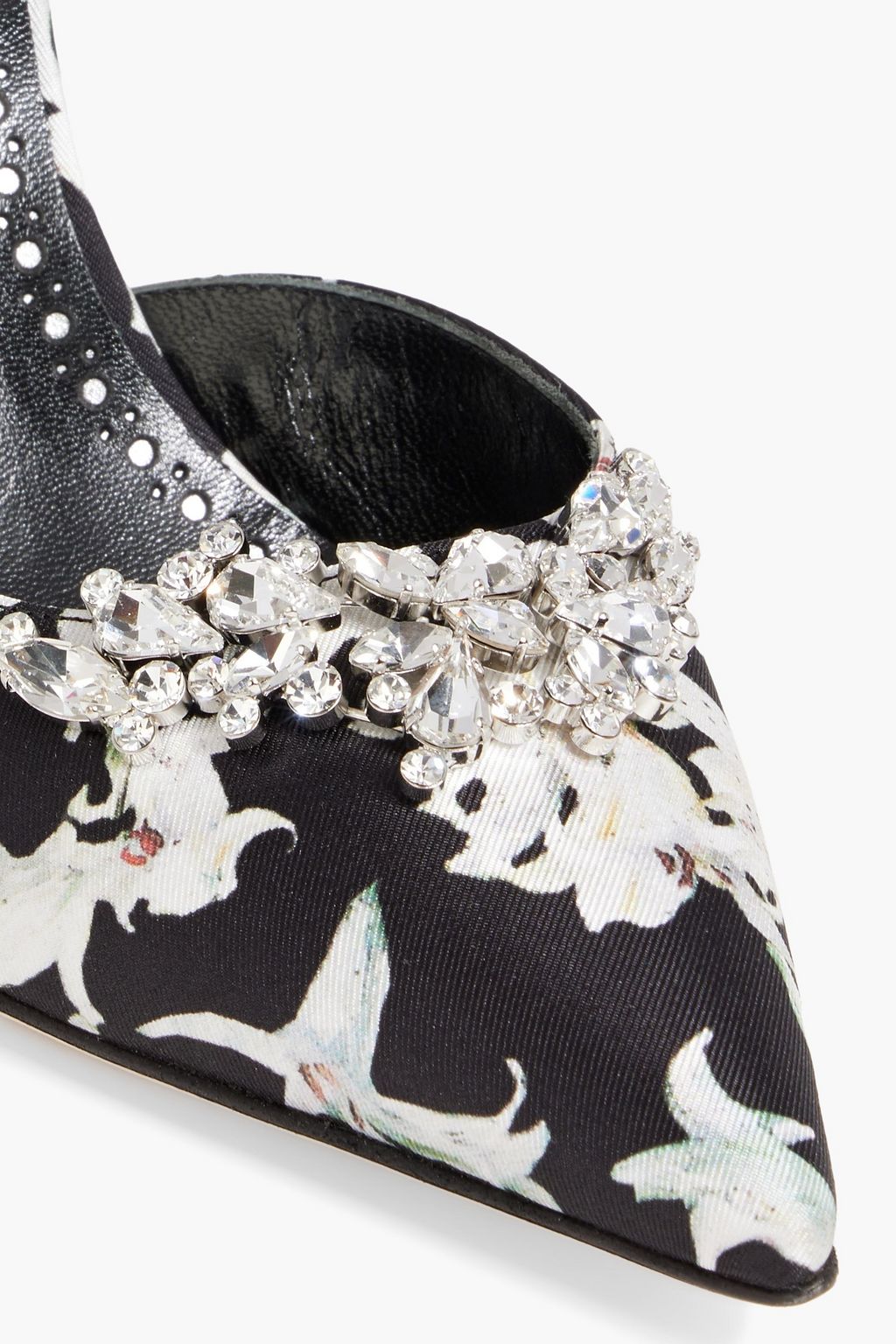 MANOLO BLAHNIK Lurum 90 crystal-embellished floral-print faille mules