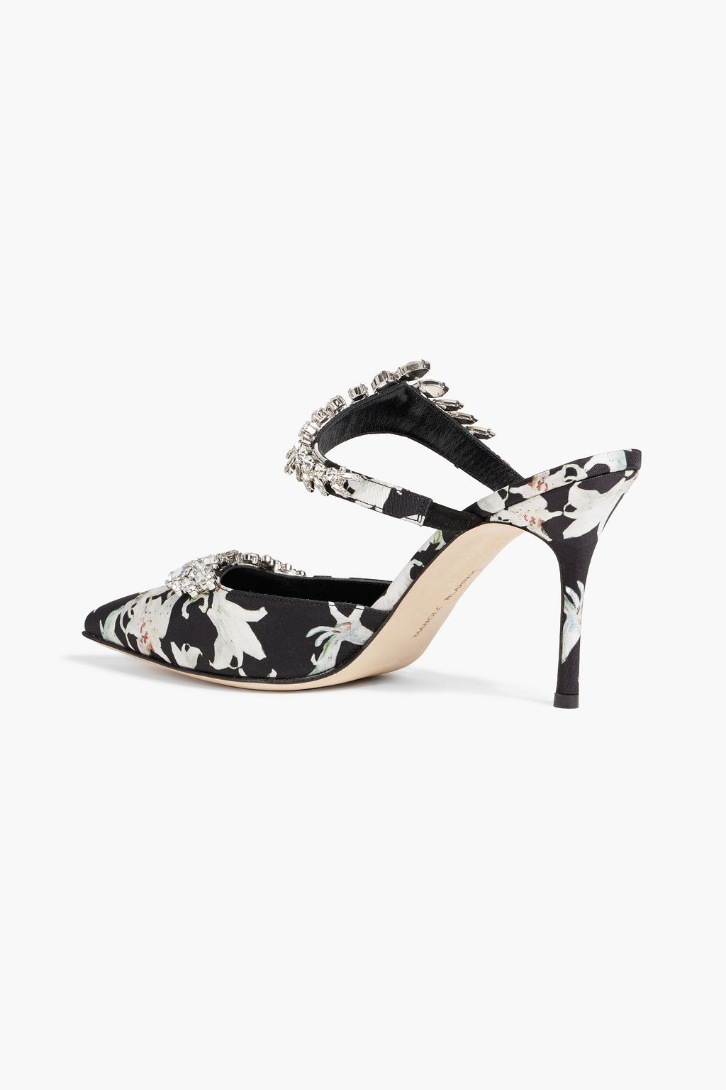 MANOLO BLAHNIK Lurum 90 crystal-embellished floral-print faille mules