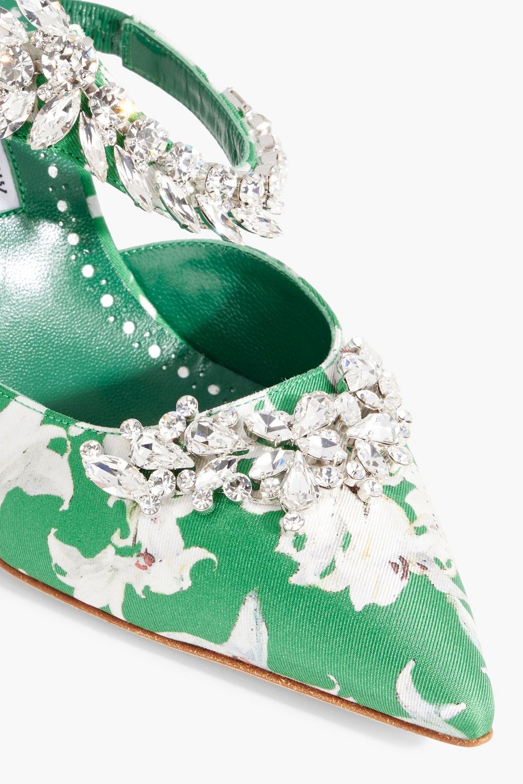 MANOLO BLAHNIK Lurum 90 crystal-embellished floral-print faille mules