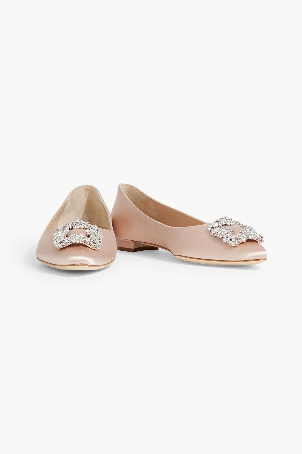 MANOLO BLAHNIK Hangisiflat crystal-embellished satin  point-toe flats