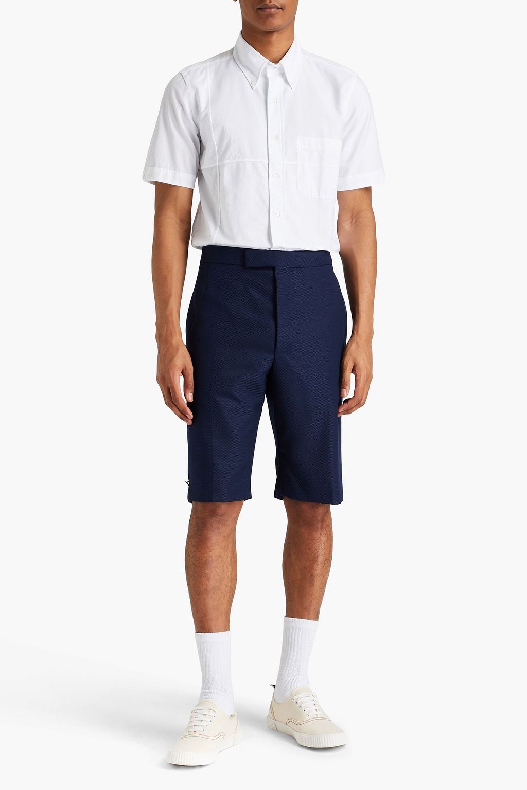 THOM BROWNE شورت من قماش غران دي بودر المصنوع من مزيج الصوف