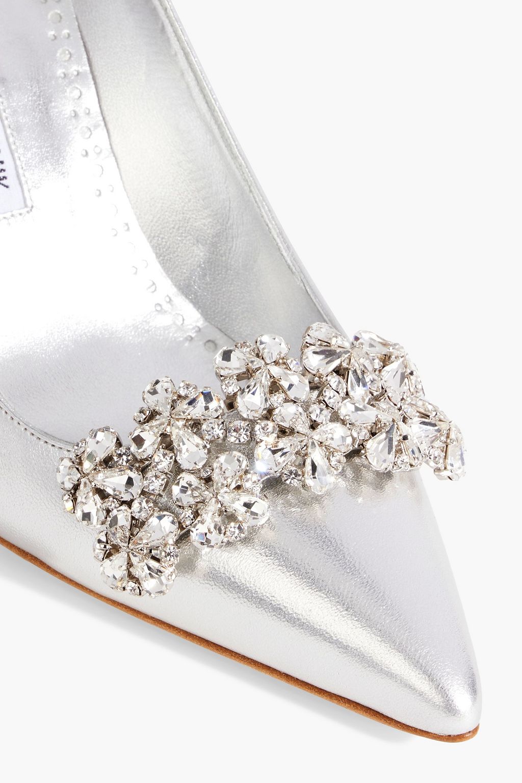 MANOLO BLAHNIK Khafina 90 crystal-embellished metallic leather pumps