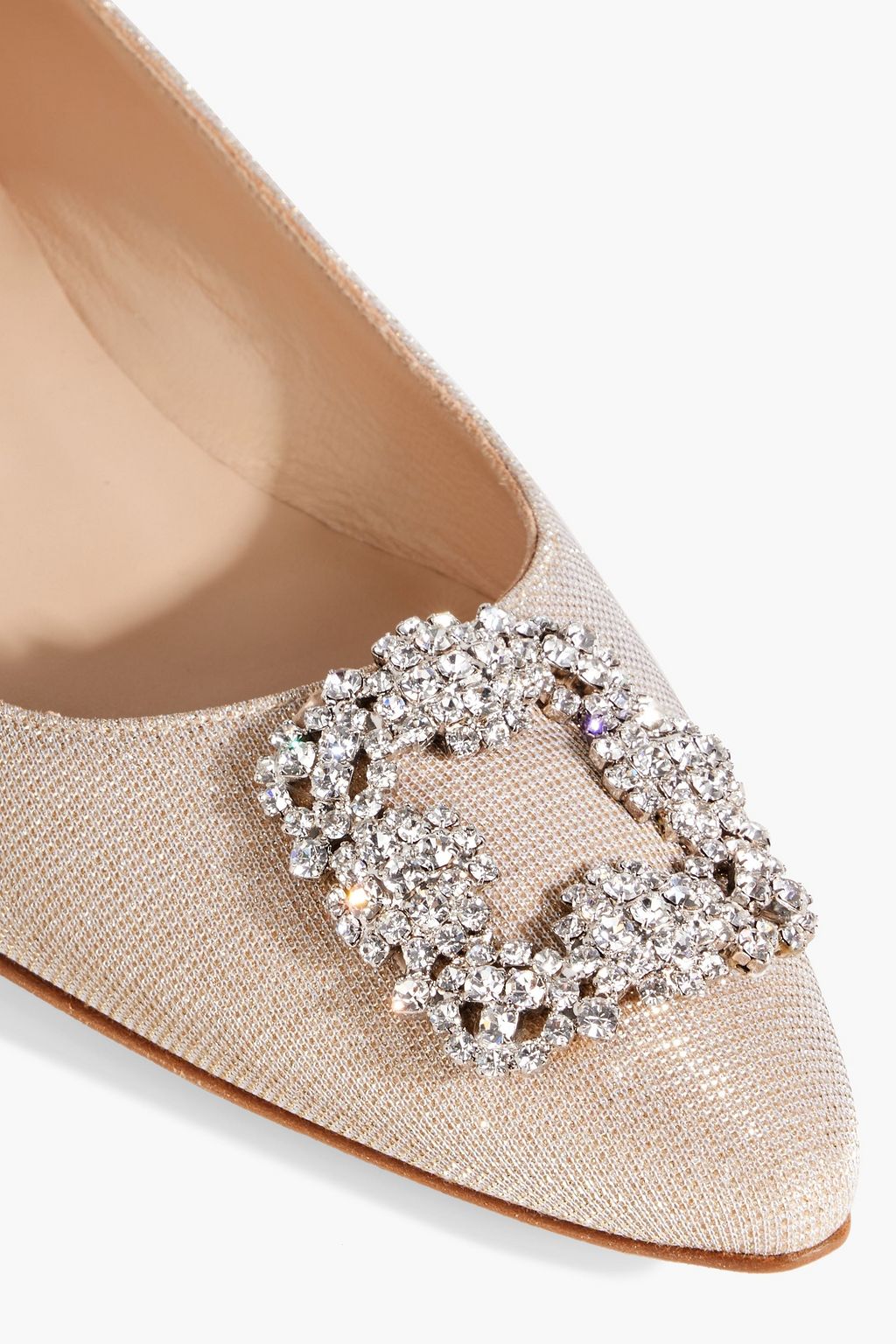MANOLO BLAHNIK Hangisiflat crystal-embellished glittered crepe point-toe flats
