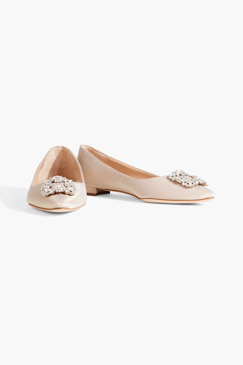 MANOLO BLAHNIK Hangisiflat crystal-embellished glittered crepe point-toe flats