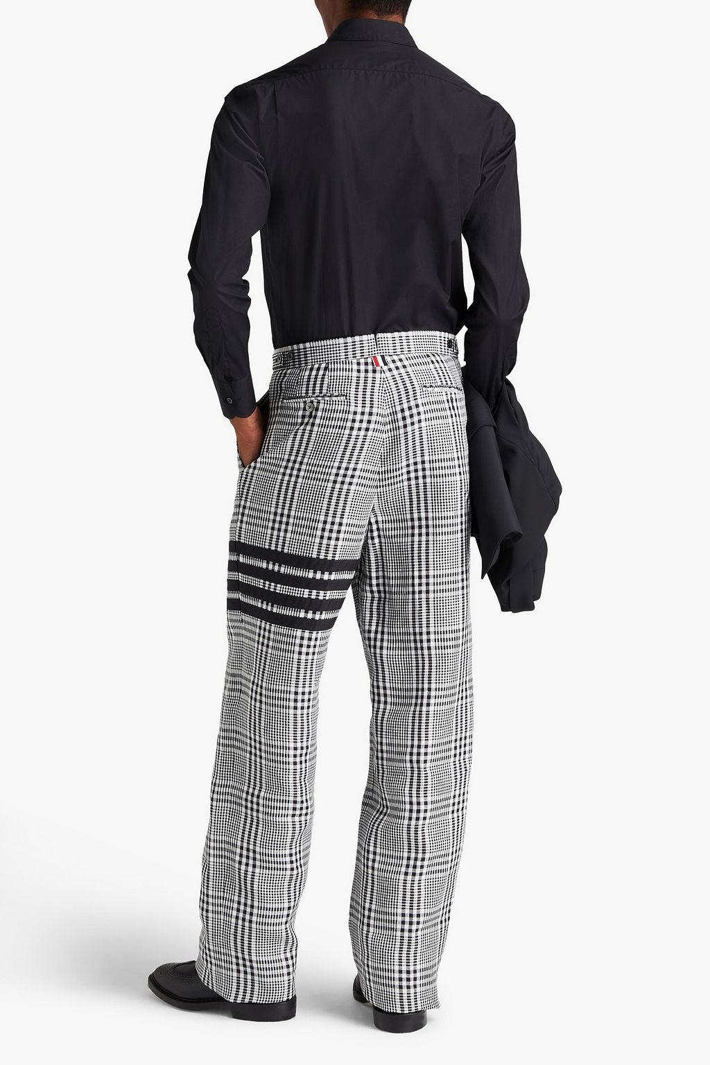 THOM BROWNE بنطال من الكتّان مزين بنقشة مربعات وبكسرات وبتصميم مخطط