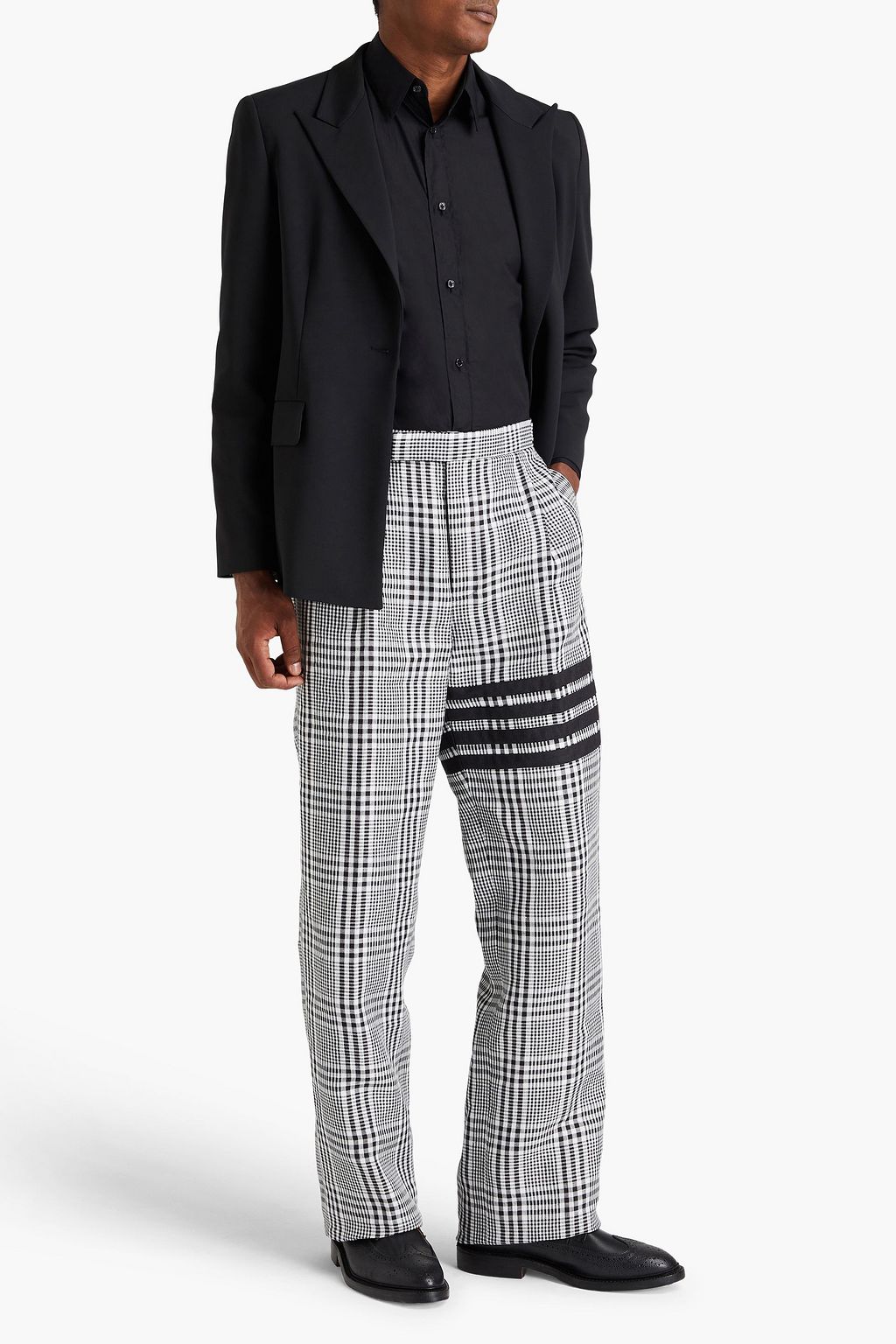 THOM BROWNE بنطال من الكتّان مزين بنقشة مربعات وبكسرات وبتصميم مخطط