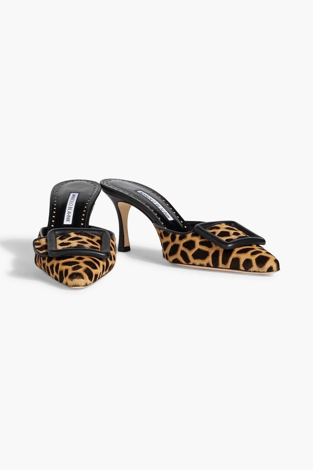 MANOLO BLAHNIK Maysalebi leather-trimmed leopard-print calf hair mules