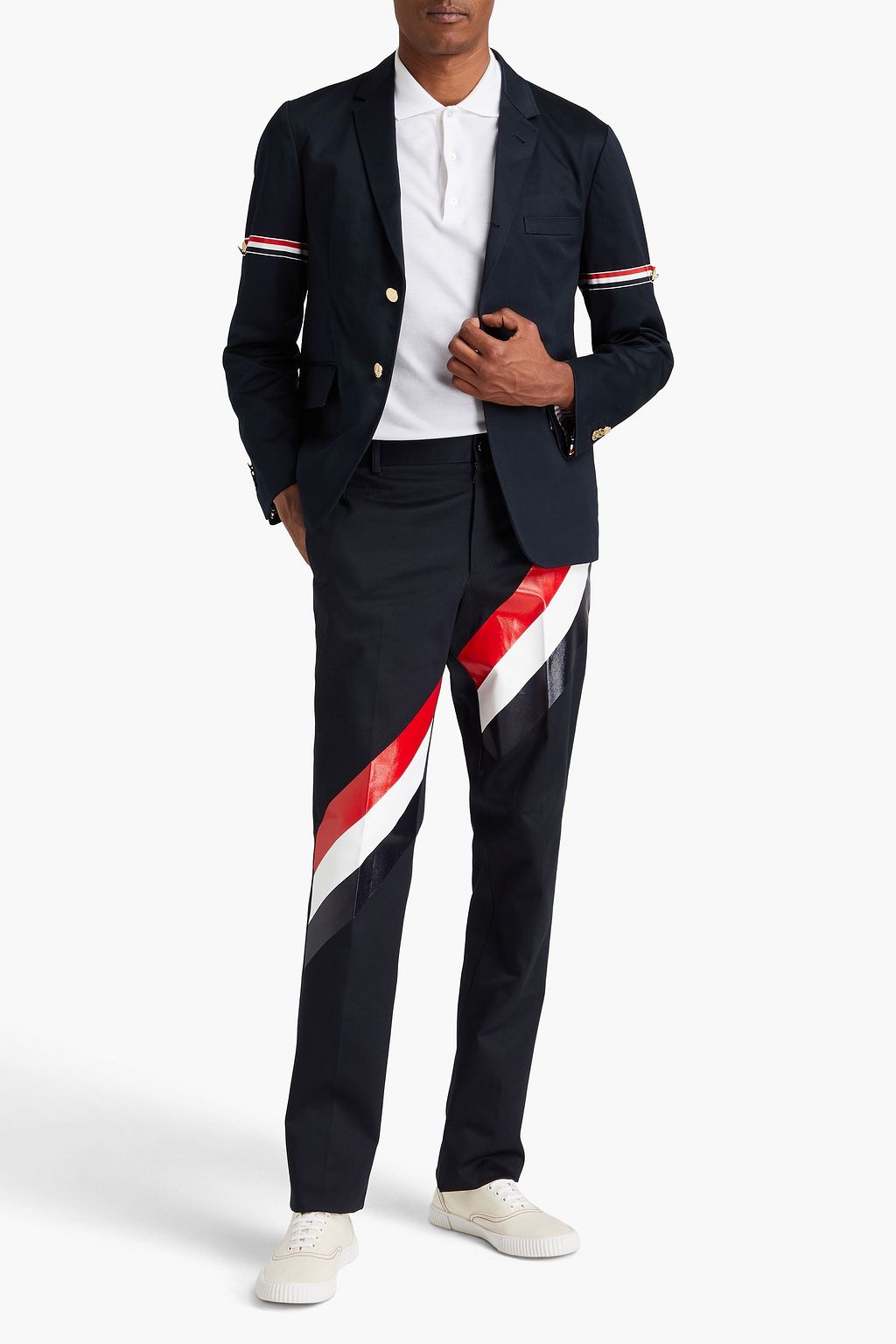 THOM BROWNE بنطال شينو قصير من قطن التويل بتصميم مخطط
