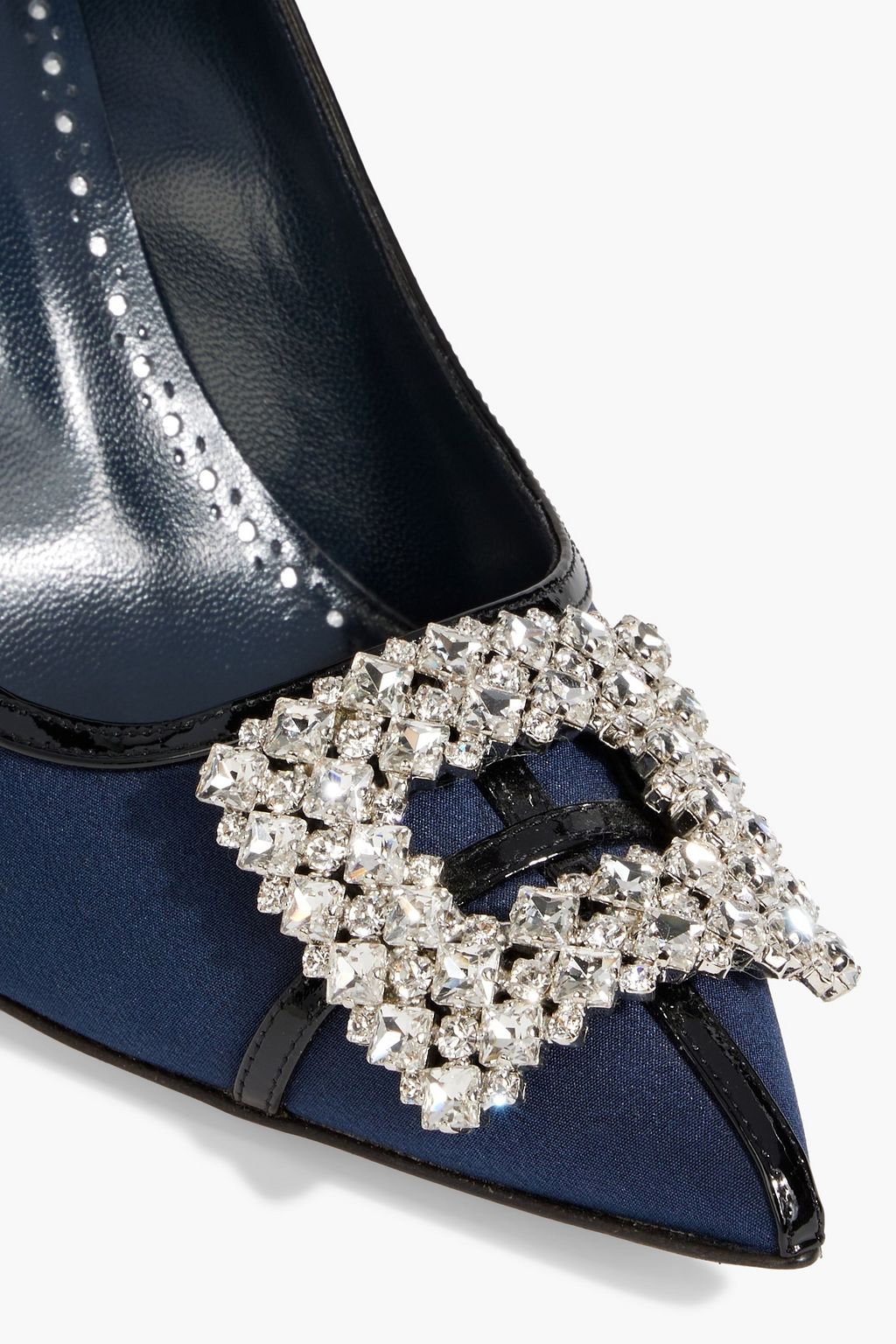 MANOLO BLAHNIK Tuberian 90 crystal-embellished leather-trimmed canvas pumps