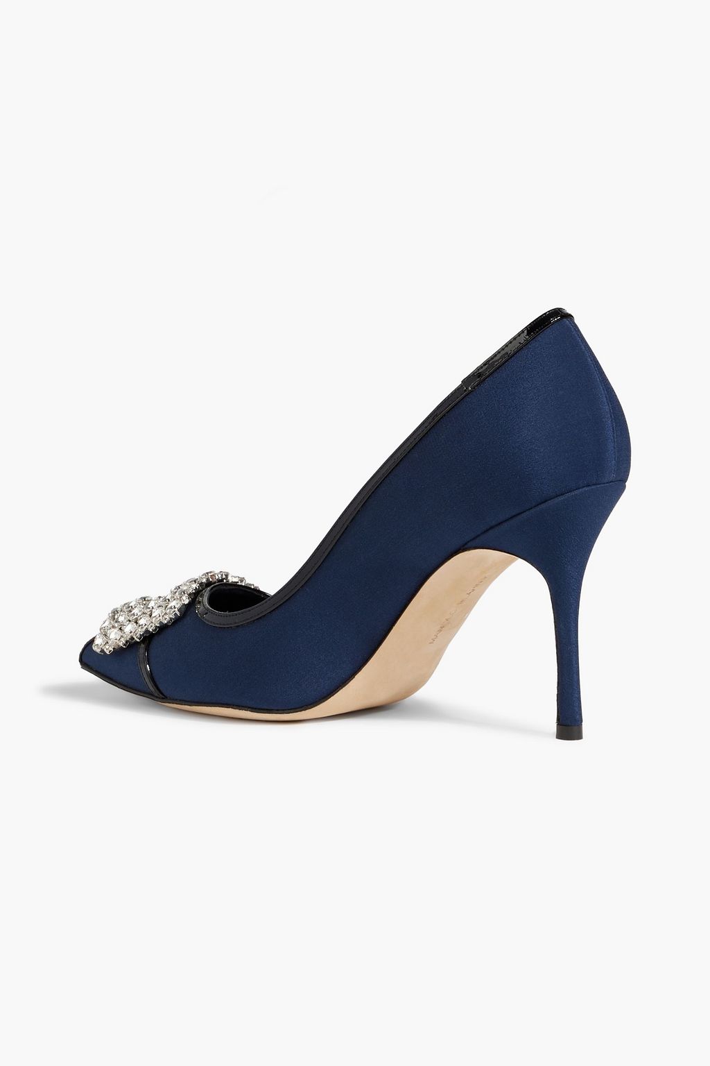 MANOLO BLAHNIK Tuberian 90 crystal-embellished leather-trimmed canvas pumps