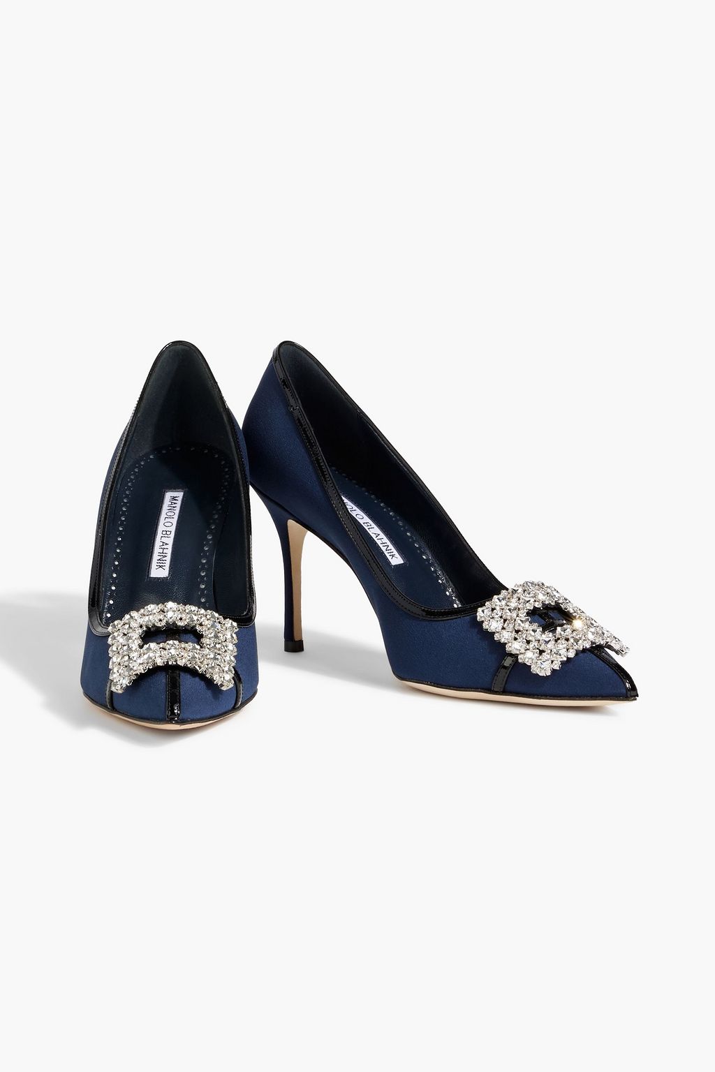 MANOLO BLAHNIK Tuberian 90 crystal-embellished leather-trimmed canvas pumps