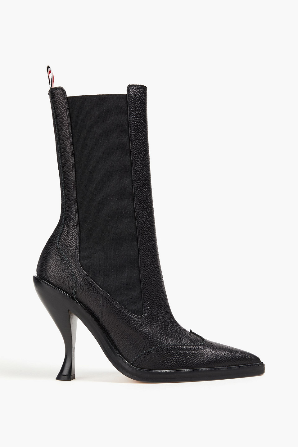 Thom Browne Black Brogued Wing Tip Chelsea Boots In Dark Brown