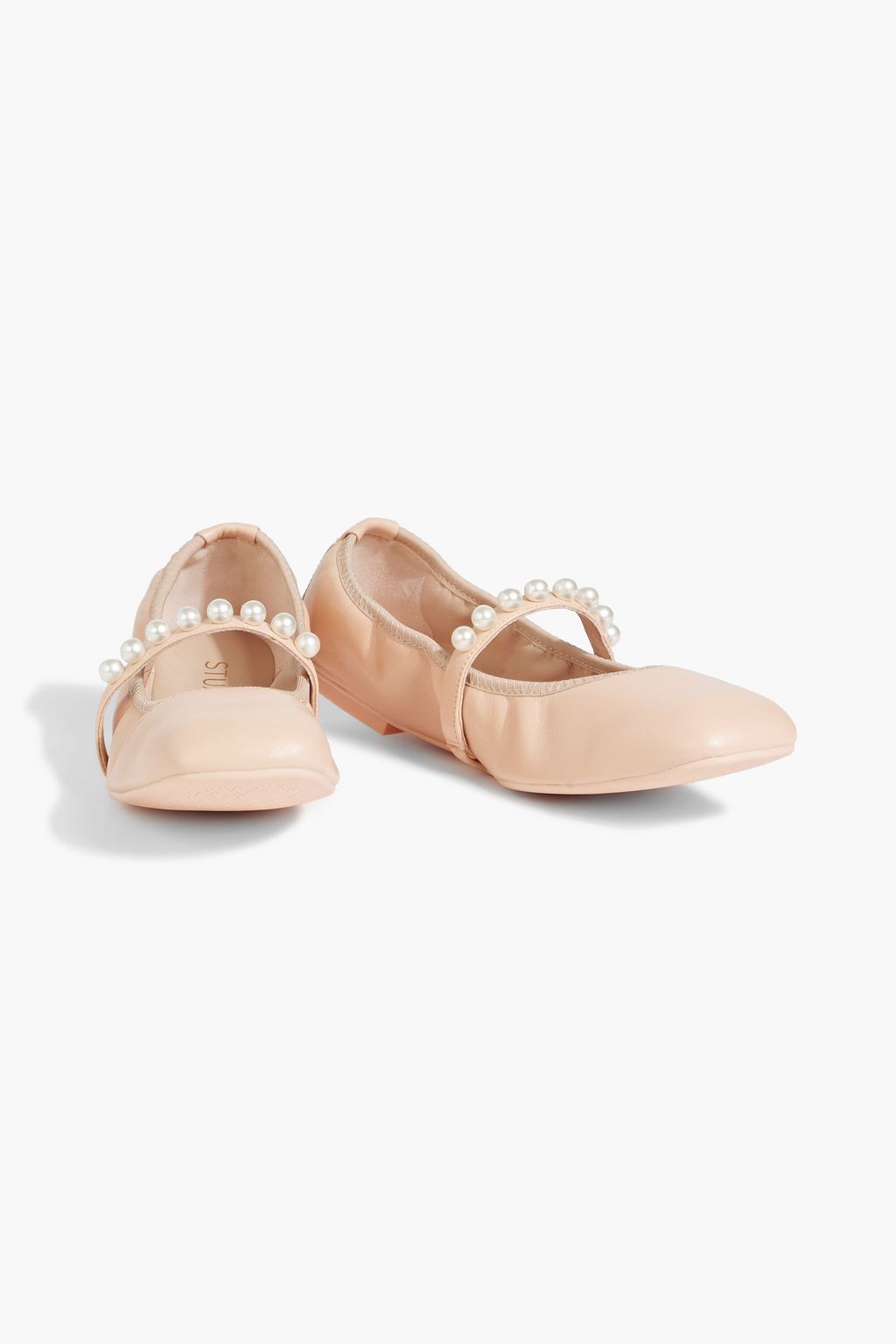 STUART WEITZMAN Goldie faux pearl-embellished leather ballet flats