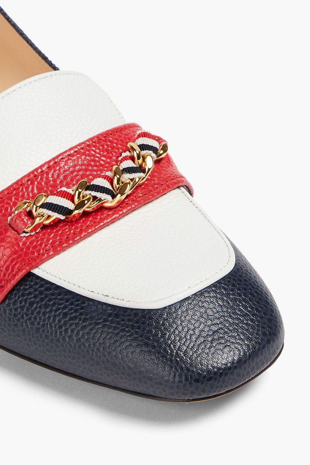 THOM BROWNE Embellished pebbled-leather loafers