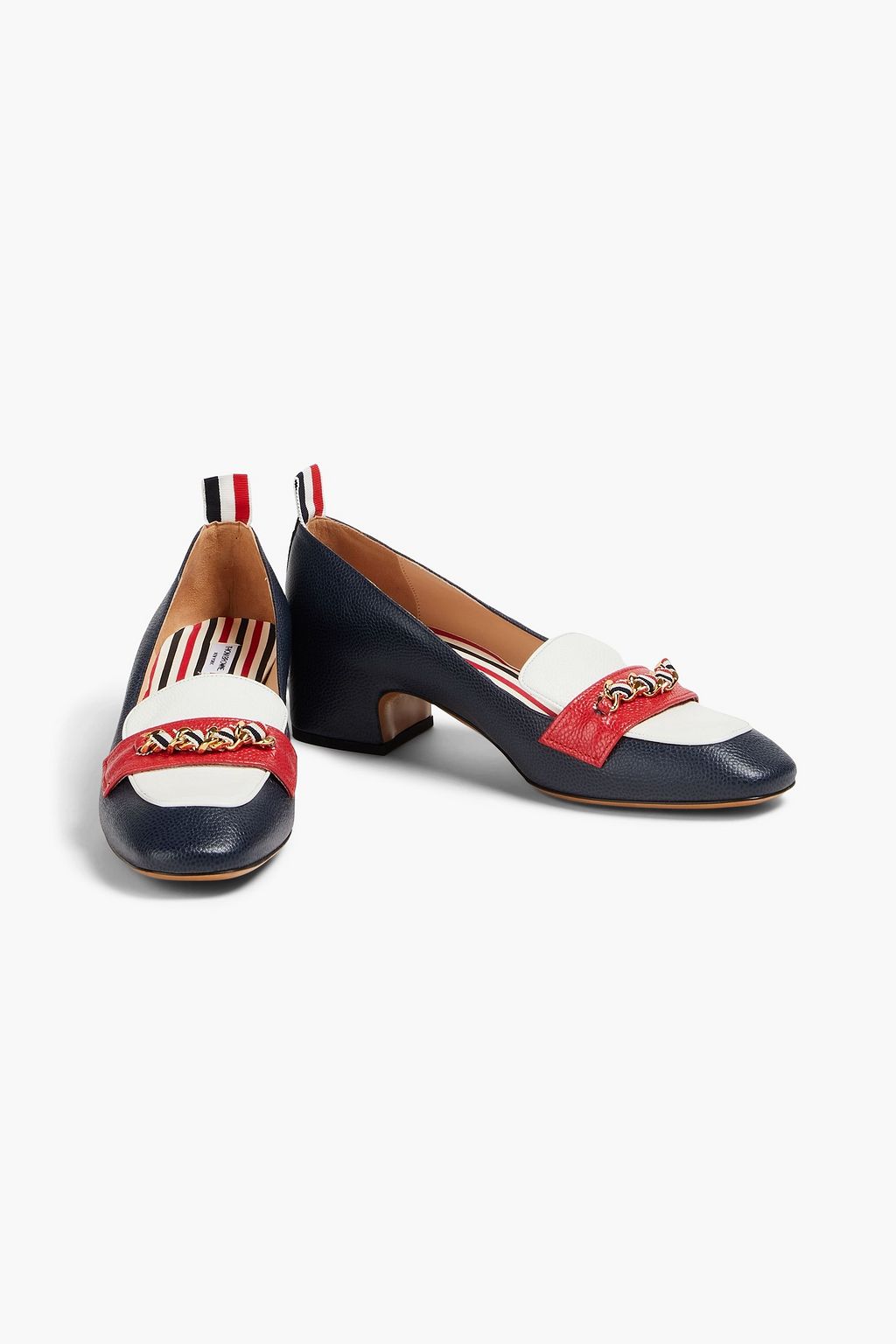 THOM BROWNE Embellished pebbled-leather loafers