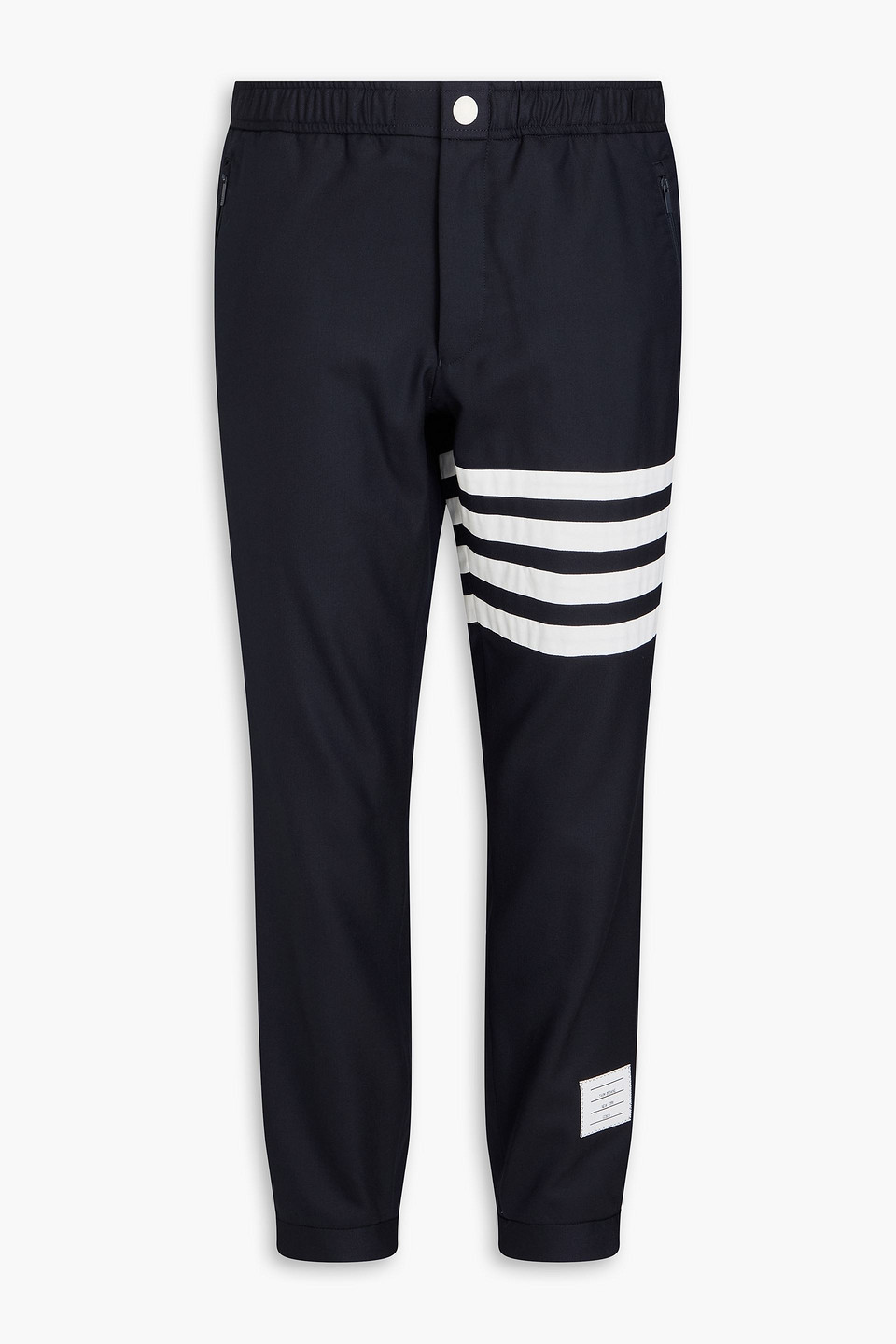 Thom Browne Tapered Striped Loopback Cotton-jersey Sweatpants In Navy