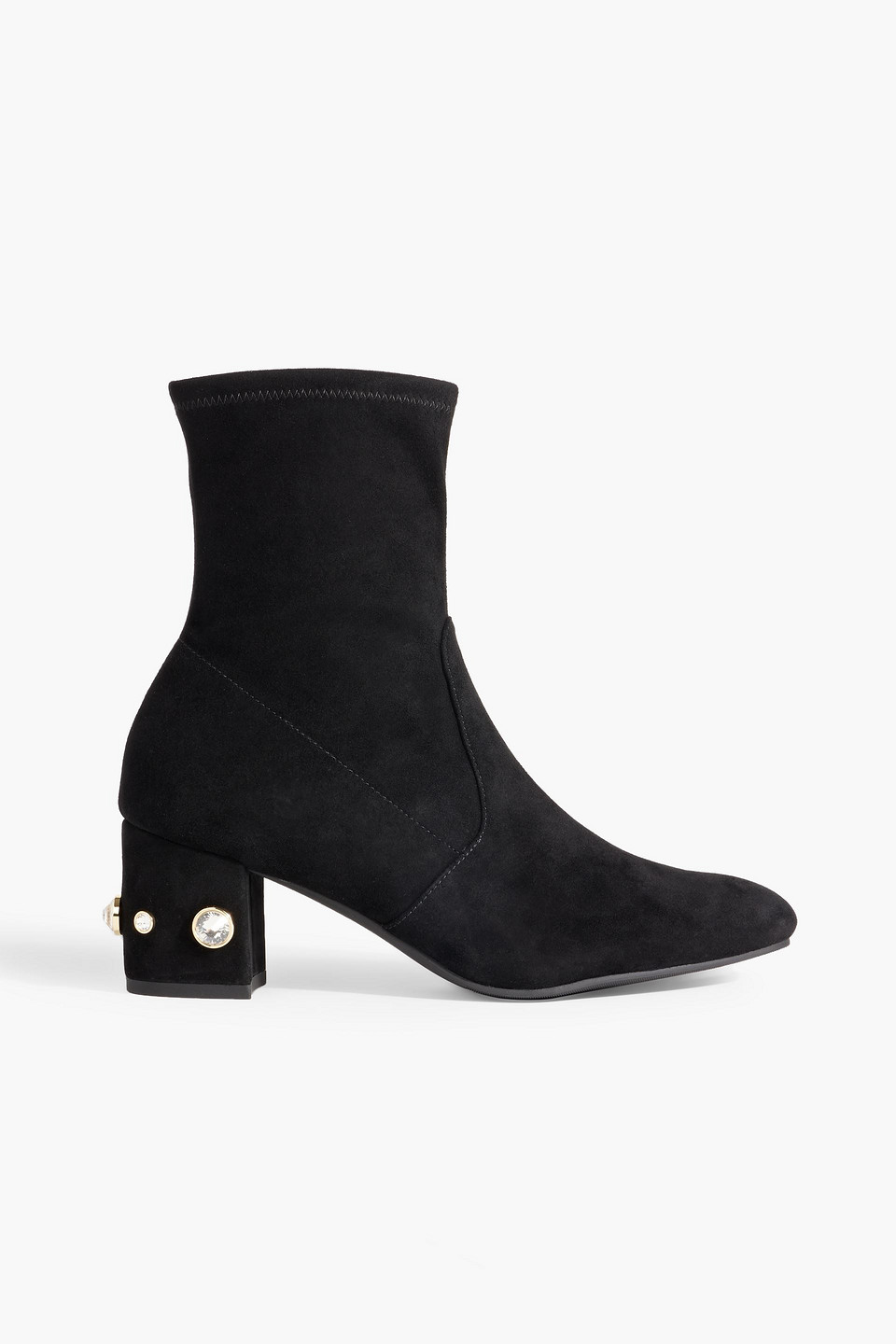 Stuart Weitzman Allshine 60 Crystal-embellished Suede Ankle Boots In Black