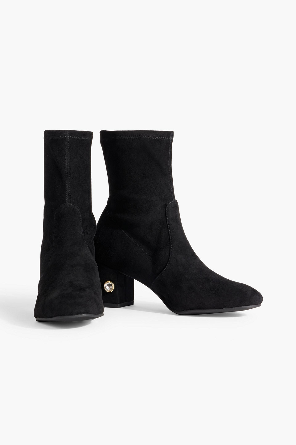 Stuart Weitzman Allshine 60 Crystal-embellished Suede Ankle Boots In Black