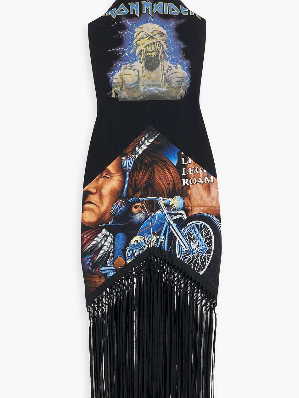 fringed printed cotton-jersey midi dress