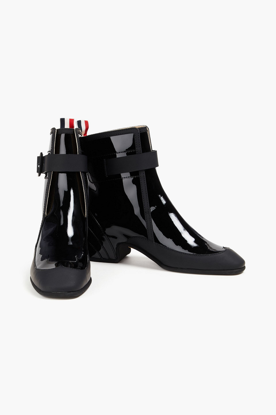 Thom Browne Matte And Patent Leather Ankle Boots In Black