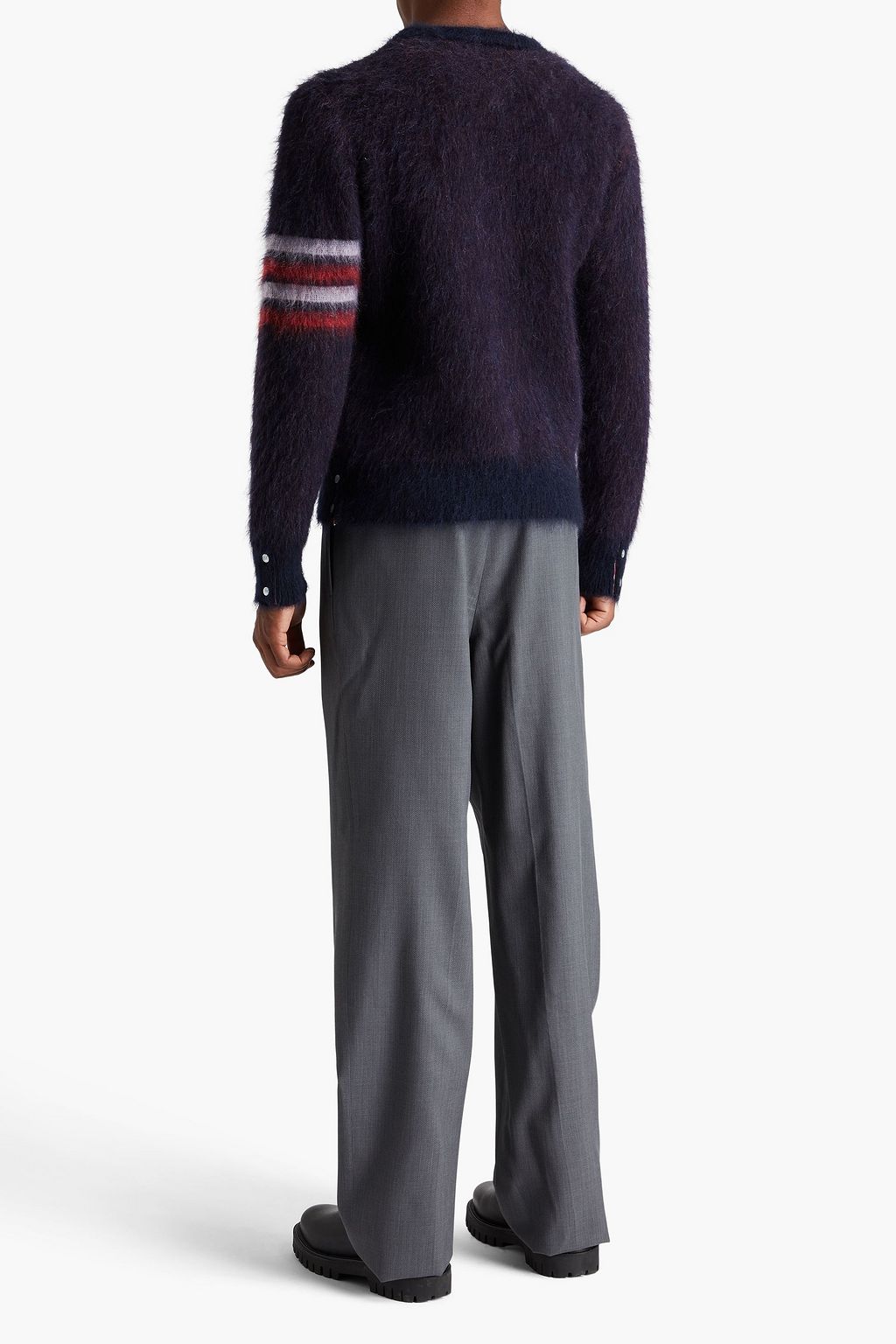 THOM BROWNE بنطال مصنوع من صوف غران دو بودر مزين بكسرات