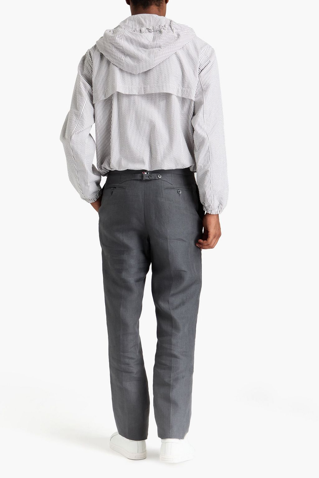 THOM BROWNE بنطال مخطط مصنوع من كتّان كنفا