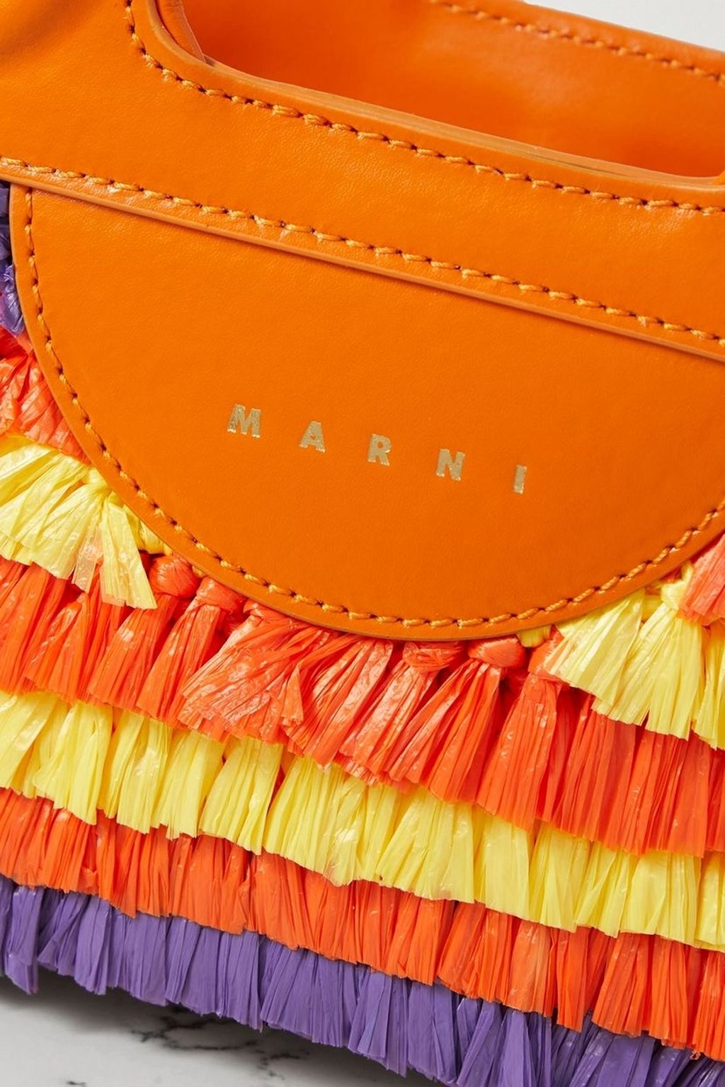 MARNI Tropicalia micro leather-trimmed fringed faux raffia tote