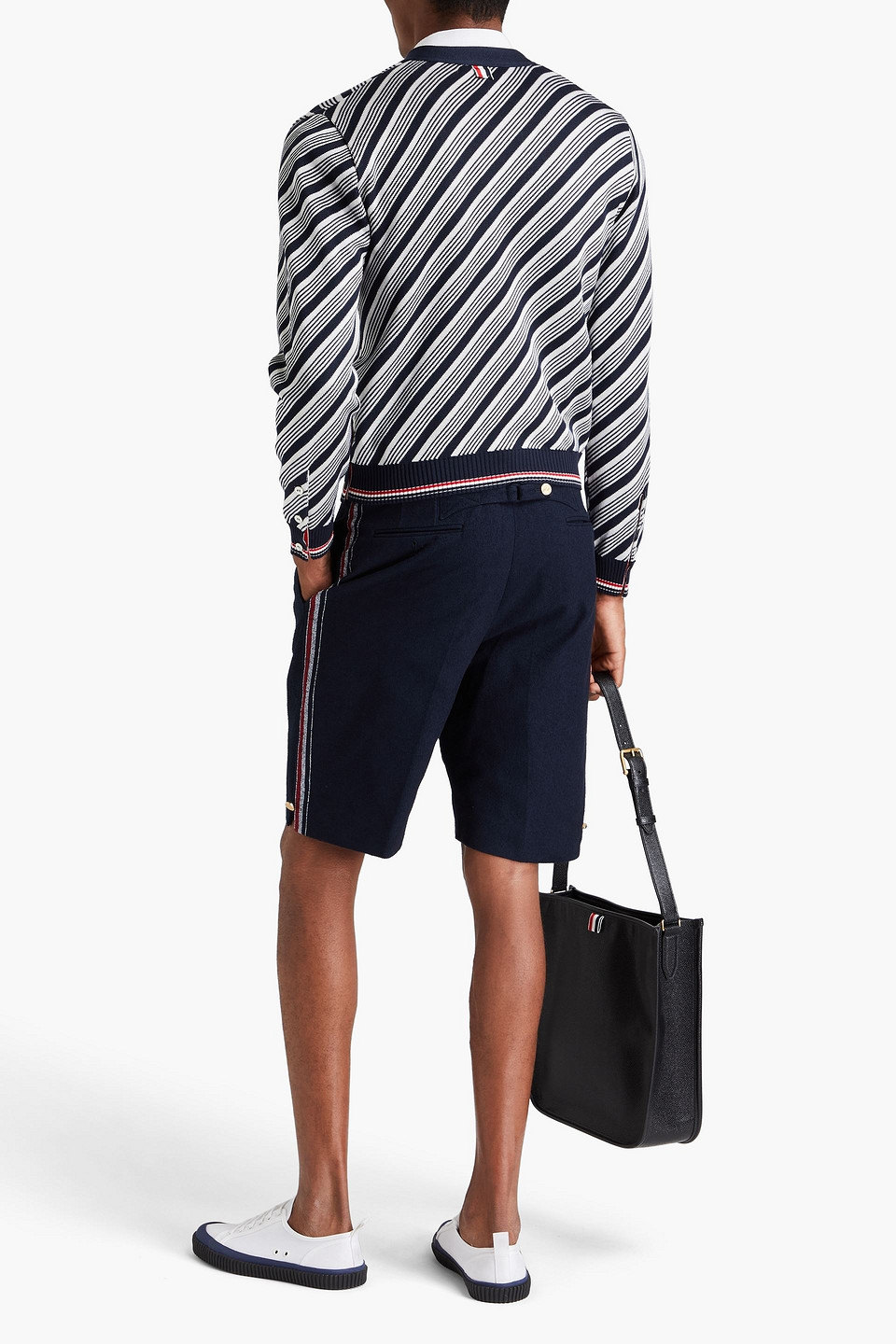 THOM BROWNE STRIPED COTTON-BLEND BOUCLÉ SHORTS