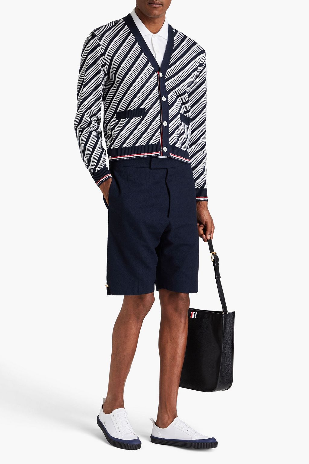 THOM BROWNE شورت مخطط من مزيج من القطن بحبكة بوكليه